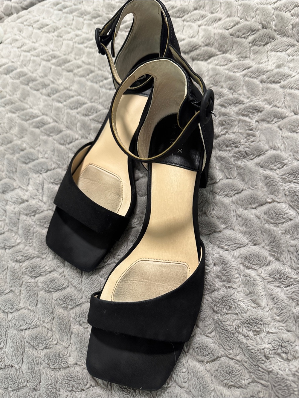 Alex Marie Black Ankle-Strap Block Heel Sandals